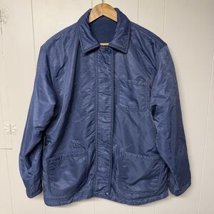 Vtg Cotton Ginny Windbreaker Jacket Reversible Fleece Jacket Full Zip Blue Men M